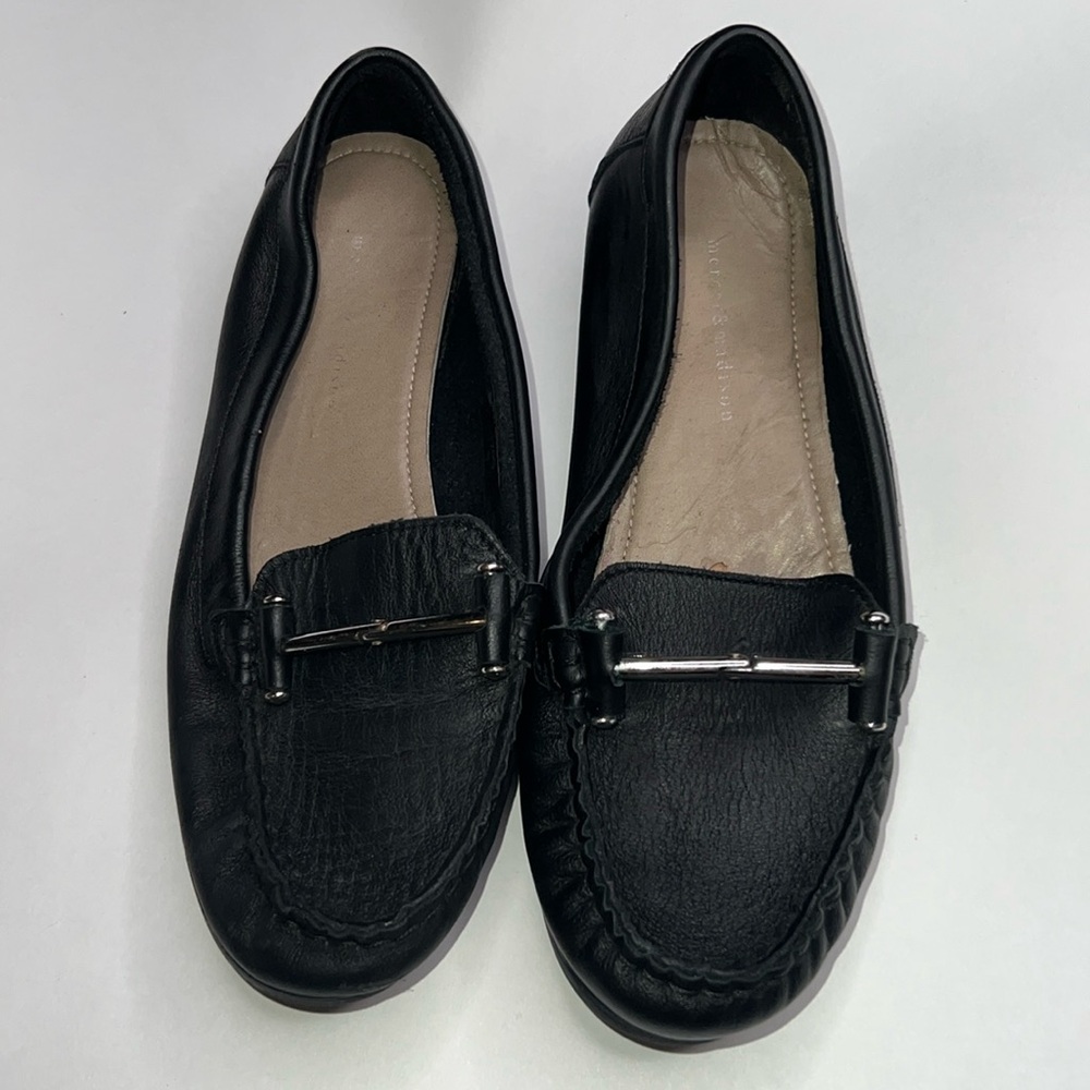 Mercer & Adison Black Genuine Leather Flats Loafers Slip ons Unisex 170G